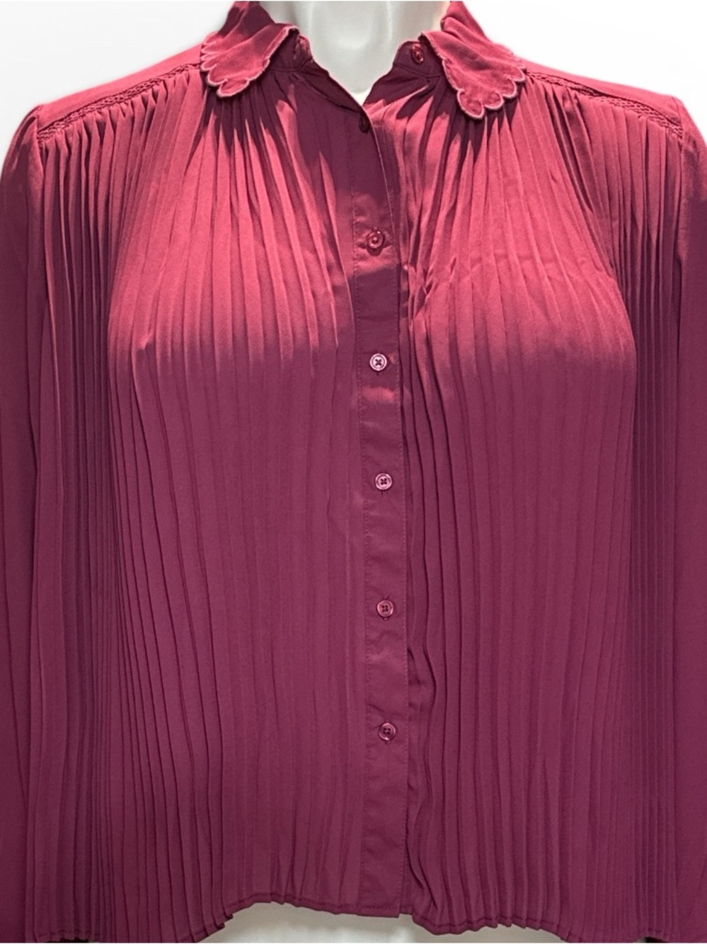 Nanette Lepore Pleated Button-Front Blouse in Deep Raspberry - Picture 2 of 9
